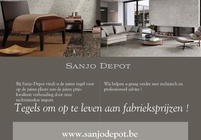 Flyer van Sanjo Depot, tegelwinkel in Brecht